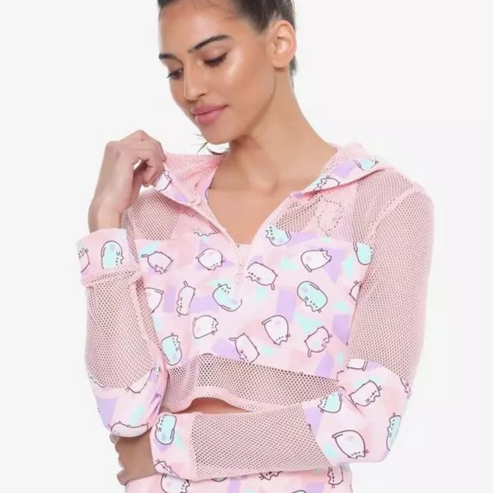 PUSHEEN CROPPED MESH ZIP UP HOODIE SIZE XL